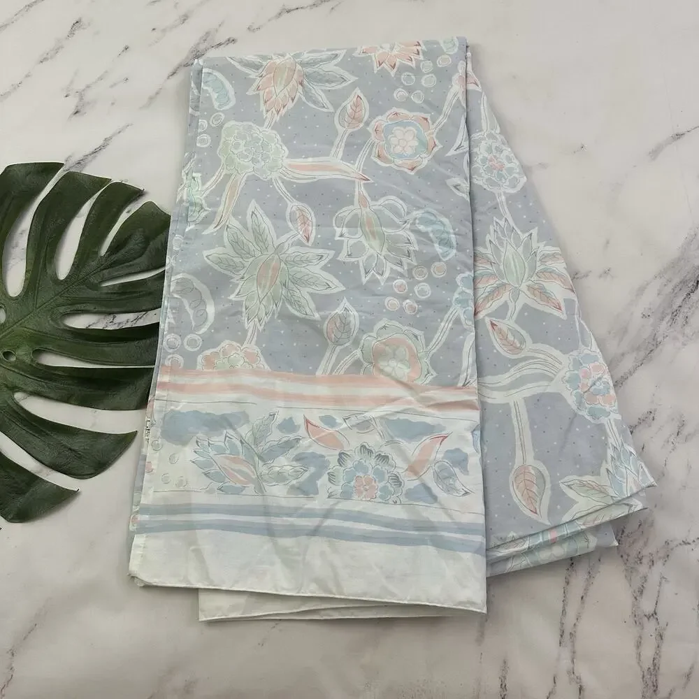 JC Penny Vintage 90s King Size Flat Sheet Blue Pink Pastel Floral Cottage